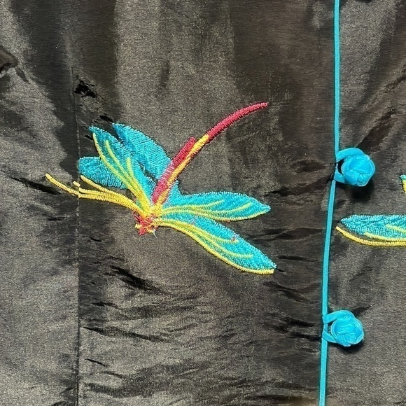 LA CERA ASIAN STYLE JACKET SATIN, DRAGON FLY EMBROIDERED BLACK, SIZE M - Picture 8 of 11